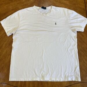 Vintage Polo Ralph Lauren Cream T-Shirt Gold Pony Single Stitch Men's Large